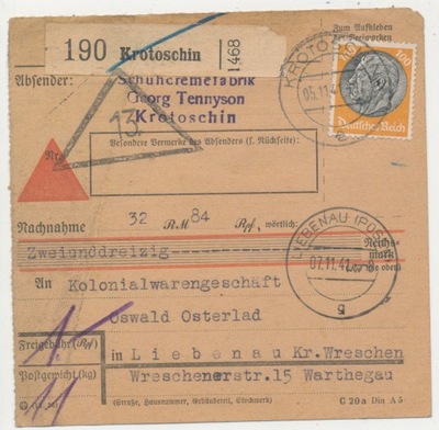 Skart Paketkarte Krotoszyn 1941. (753)