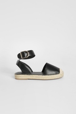 Boohoo cyc imitacja czarne skóry klamra ESPADRYLE 39