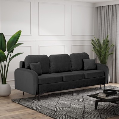 Sofa do salonu czarna welurowa rozkładana z funkcją spania glamour 230x100