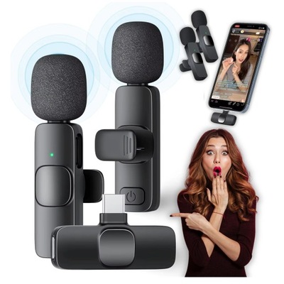 Mikrofon Krawatowy Do Telefonu Bezprzewodowy Zestaw 2 Mikrofony USB-C