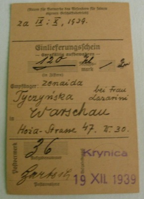 GG - Warszawa - Krynica 19 grudzień 1939 r.