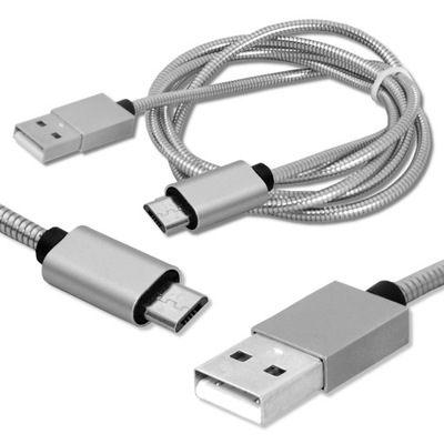 KABEL PRZEWÓD USB-MICROUSB 1M SREBRNY METALOWY