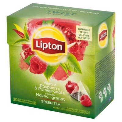 Lipton Herbata zielona Malina Granat 20 torebek piramidki