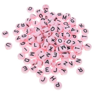 Koraliki różowe jasne akrylowe litery DIY 100szt