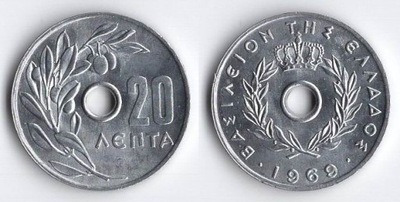 GRECJA 1969 20 LEPTA