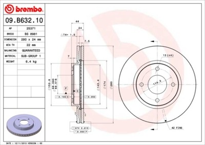 ДИСКИ ТОРМОЗНЫЕ ТОРМОЗНЫЕ ПЕРЕД BREMBO 09.B632.10 09B63210