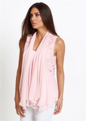 3H3E10 BONPRIX KAMIZELKA BLUZKOWA Z KORONKĄ JASNORÓŻOWA 42
