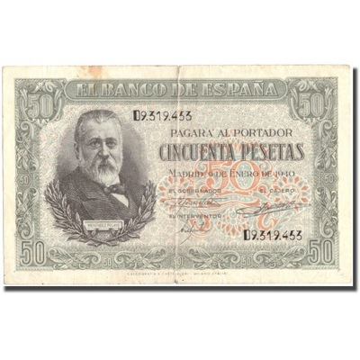 Banknot, Hiszpania, 50 Pesetas, 1940, 1940-01-09,