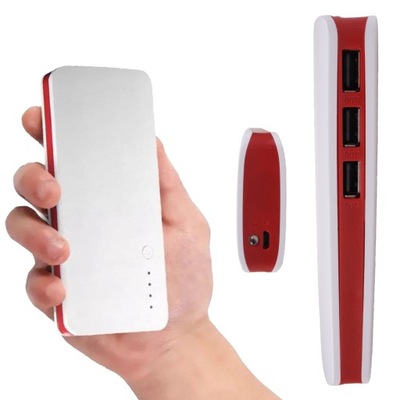 POWERBANK CZERWONY PRZENOŚNY 20 000mAh 3xUSB SLIM