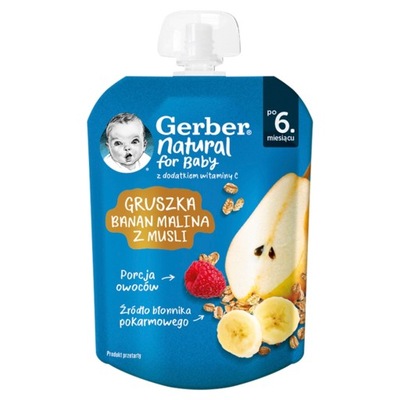 Gerber mus Gruszka banan malina z musli po 6 m-cu