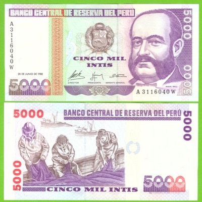 PERU 5000 INTIS 1988 P-137 UNC