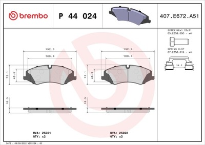 BREMBO P 44 024 КОМПЛЕКТ КОЛОДОК ТОРМОЗНЫХ, ТОРМОЗА TARCZOWE