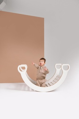 Duży drewniany bujak dla dziecka biały do zabawy kreatywna zabawka 2w1