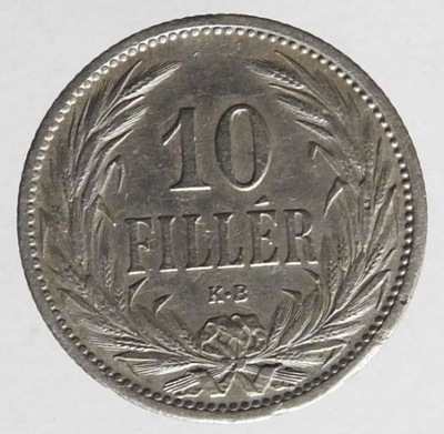 F20. AUSTRO WĘGRY 10 FILLER 1908 ŁADNA
