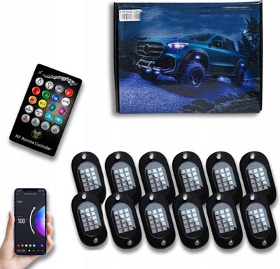 LED OŚWIETLENIE PODWOZIA NEONY POD SAMOCHÓD KOMPLET RGB PILOT LAMPKI x12