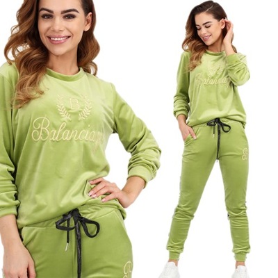 DRES DAMSKI KOMPLET WELUROWY 40/42 L/XL LIMONKOWY