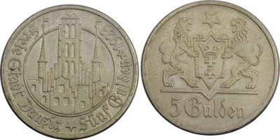 F698. WOLNE MIASTO GDAŃSK 5 GULDENÓW 1923 STAN: II