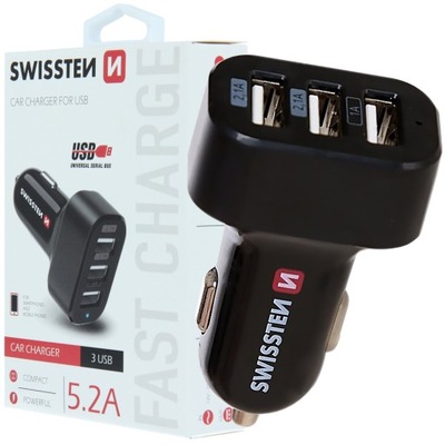 ŁADOWARKA SAMOCHODOWA SWISSTEN 2x USB 2,1A +USB 1A