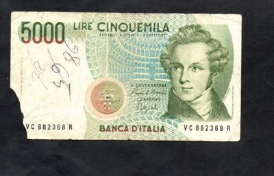 Banknot WŁOCHY -- 5000 lirów -- 1985 rok