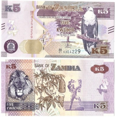 ZAMBIA 5 KWACHA 2021 P-NEW UNC