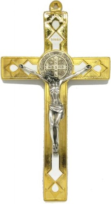 Krzyż Świętego Benedykta 20cm pozłacana lilia naścienny wiszący