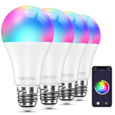 Meross Żarówki Smart LED E27 9W RGBW, 4szt