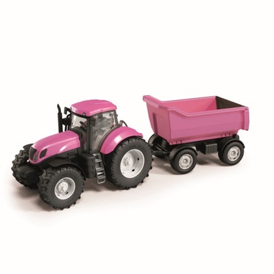 Różowy Traktor z przyczepą Adriatic, skrętne koła i ruchome elementy