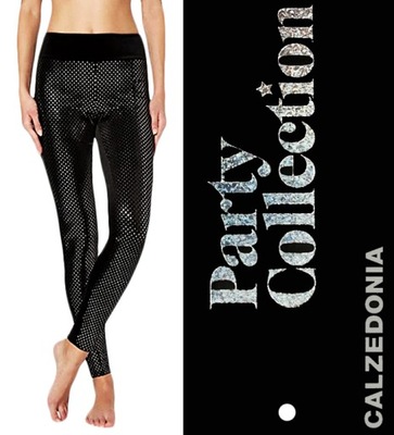 NOWE Calzedonia party legginsy czarne srebro S