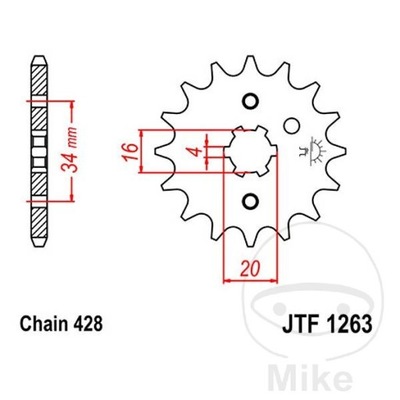 ENGRANAJE PARTE DELANTERA JT F1263-16, 16Z, TAMAÑO 428  