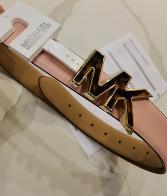 Michael Kors pasek skórzany pudrowy róż logo M 99cm