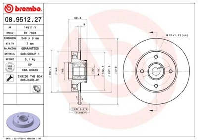 DISC BRAKE BREMBO 08.9512.27 424919  