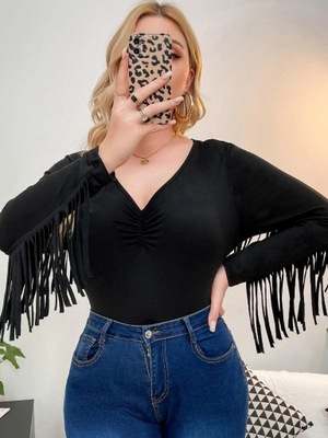 SHEIN BLUZKA CZARNA Z FRĘDZLAMI PLUS SIZE 52 V9D