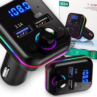 TRANSMISOR GRABADORA FM BLUETOOTH AUTO TRAGALUZ DISPOSITIVO DE CARGA QC 2 PIEZAS USB  