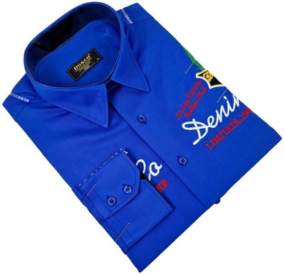 Koszula męska niebieska z naszywkami taliowana DO&CO r. XL