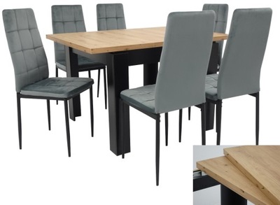 Stół 90x90/120 + 6 MODNYCH krzeseł z przeszyciami