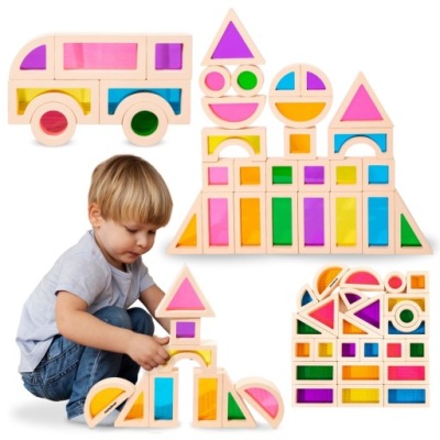 Tęczowe klocki drewniane - 25 elementów