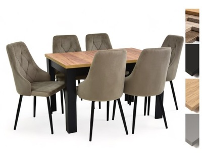 Stół z krzesłami rozkładany 80x120 craft + 6 krzeseł tapicerowane KOLORY