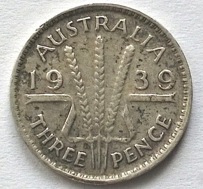 AUSTRALIA 3 PENSY 1939 / srebro