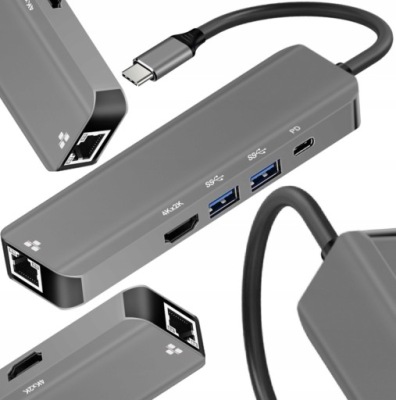 HUB Przejściówka USB-C Adapter 5W1 HDMI 4K USB 3.0 Gigabit Ethernet RJ45