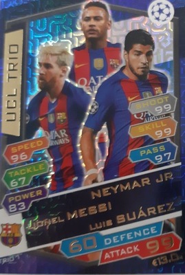Topps UCL Barcelona Trio Messi Neymar JR Suarez