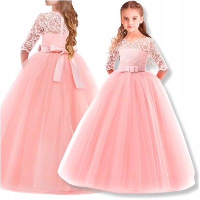 SUKIENKA ELEGANCKA WIZYTOWA DLA DZIEWCZYNKI NA WESELE KOMUNIA KORONKA R 152