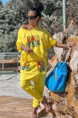 Bawełniany dres z kolorowymi nadrukami Zocco żółty