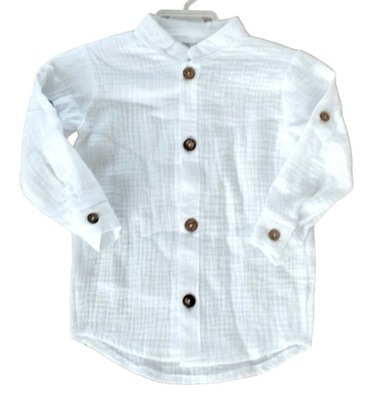 Chłopięca koszula muślinowa dla chłopca MUŚLIN biała ze stójką 134