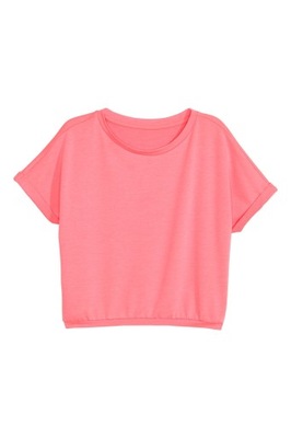 H&M bluzka top na krótki rękaw neonowy róż r. 146/152