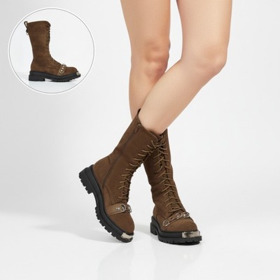 Brązowe Botki damskie sznurowane Werces 36