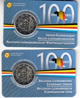 Belgia 2021 2 euro okol. 100lecie Uni Gosp.z Luks.