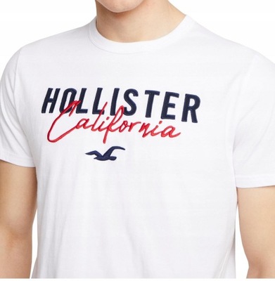 HOLLISTER Biały T-shirt Męski HAFT _ XL