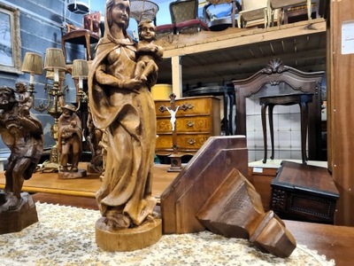 Stara Piękna Rzeźba Drewno ,,Matka Boża ,, Wysoka Konsola narożna