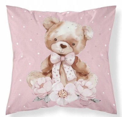 Poszewka dwustronna bawełniana 40x40 Miś Misiu Różowy