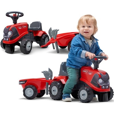 FALK Traktorek Baby Case IH Ride-On Czerwony z Przyczepką + akc. od 1 roku